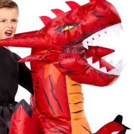 Rubies Fun Inflatable Red Dragon Kids Ride-On Costume with Battery Powered Fan, One Size