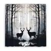 Foggy Forest Elk Shower Curtain Rustic Cabin Lodge Grey Black