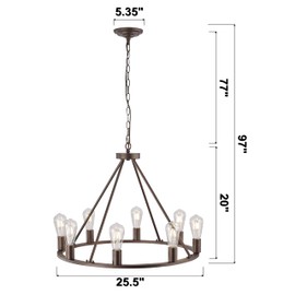 MICSIU 8 Light Farmhouse Wagon Wheel Chandelier Oil Rubbed Bronze, 25 Inch Contemporary Kitchen Pendant Lighting Over Island, Farmhouse Hanging Ceiling Light for Bedroom, Living Room, Foyer