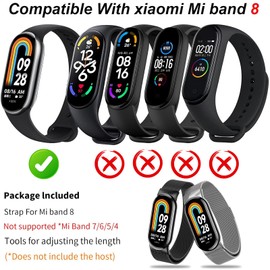Harikiri Magnetic Bands Compatible with Xiaomi Mi Band 9/Xiaomi Mi Band 8,Stainless Steel Metal Magnetic Replacement Strap for Xiaomi Mi Band 9/Xiaomi Mi Band 8,Women and Men