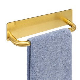 Livabber Self Adhesive Hand Towel Holder- 304 Stainless Steel Hand Towel Bar for Bathroom Kitchen Stick on Wall, Waterproof Hand Towel Rack No Drilling, 9 Inch(Gold)