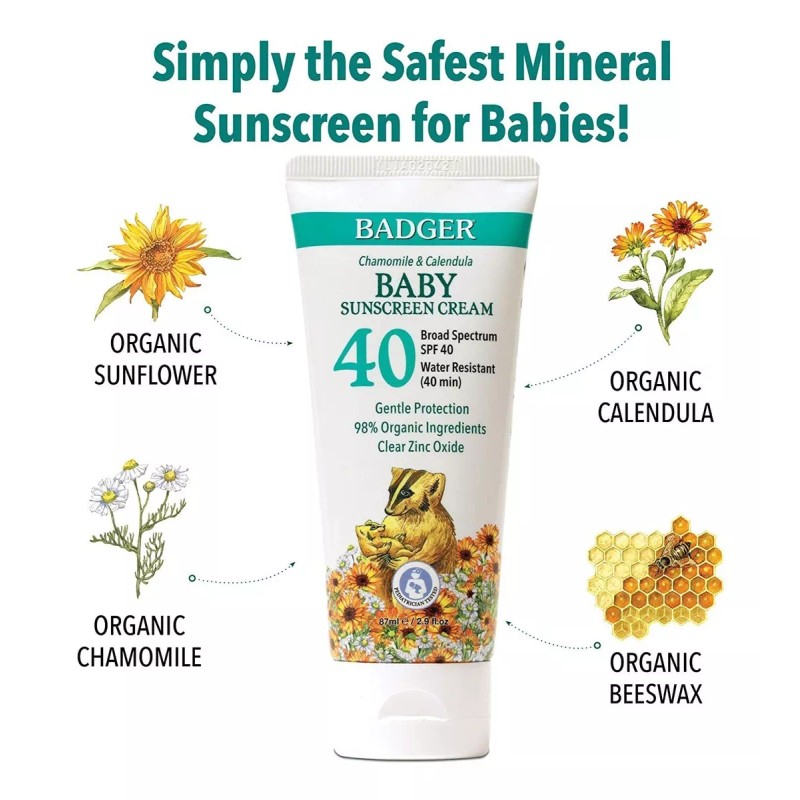 Badger - Protector Solar Spf 40 Crema Bebé Con Clear
