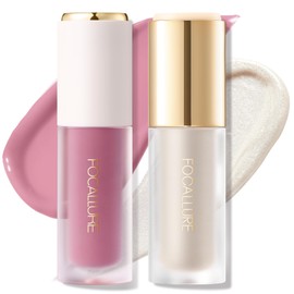 FOCALLURE Liquid Blush and Highlighter Duo - Velvety Weightless Face Makeup Set, Buildable Dewy Cheek Tint & Luminizer, Smudge-Proof Long Lasting, Natural Glow Cheekbones,Moonlit Lavender