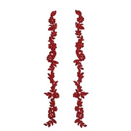 4 X Lace Applique Bridal Dress Motif Trim Rhinestone Crystal Bead #2 (Burgundy)