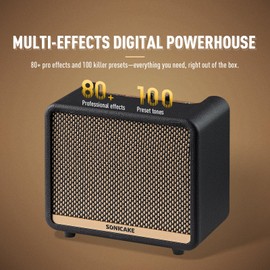 SONICAKE 10W BT Guitar Amplifier, Multi-effect Digital Modeling Speakers with APP, Portable Desktop All-in-one Guitar Amp with 80 Effects 100 Preset for Bedroom Practice, OTG AMPCUBE QAM-20