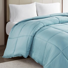 Madison Park Cotton Comforter, 300 Thread Count Cotton Comforter, Box Quilting, Soft, Breathable, Lightweight All Seasons Down Alternative Bedding with Corner Loops, Winfield, King/Cal King, Teal