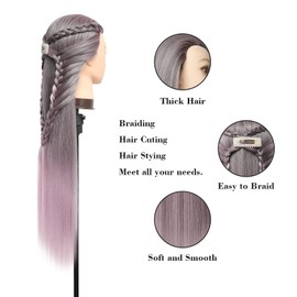 Training Head, DanseeMeibr Plus 26-28 Inch 100% Synthetic Fiber Hair Soft Mannequin Head Professional Hairdressing Head for Hair Styling Practice with Dolls Head Accessories+ Table Clamp