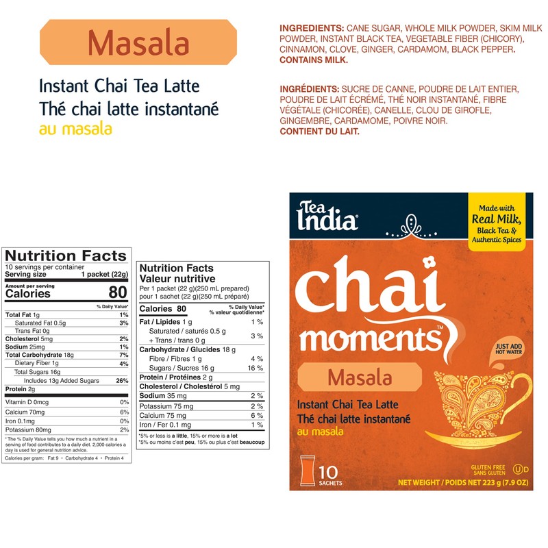 Tea India Chai Moments Masala Chai Tea Instant Latte Mix