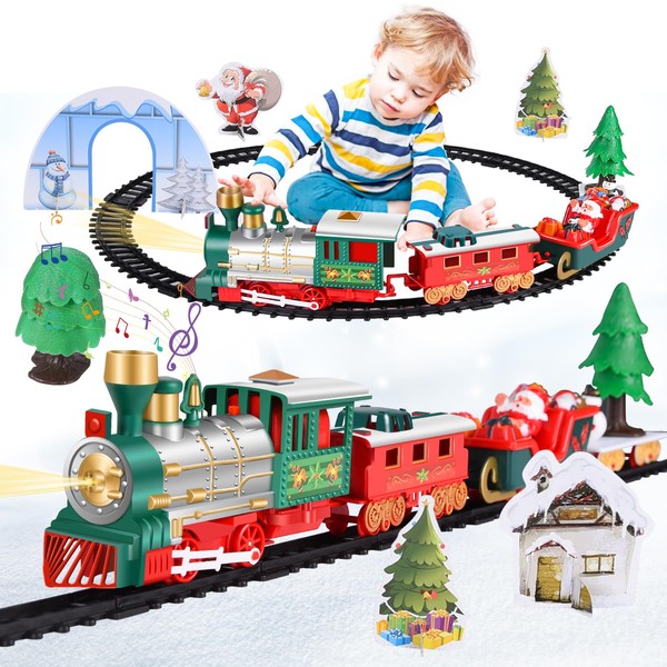 FORMIZON Electric Train Set for Children, Christmas Railway, Electric Christmas Railway Train Set with Track and 4 Cars, Steam Train Toy for Children from 6 7 8 9 10+ Years