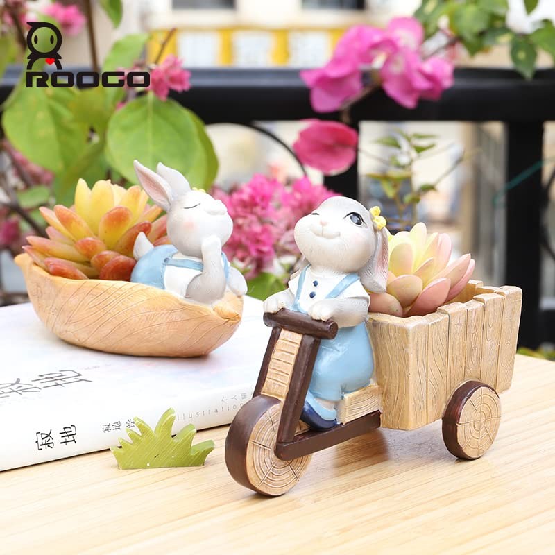 ROOGO Rabbit Design Resin Succulent Planter Cute Mini Planter Pot