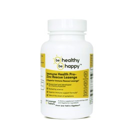 BE HEALTHY BE HAPPY Be Healthy! Be Happy! Immune Health Pro - Zinc Rescue Lozenge Common Cold Relief Formula & Immune System Support 24 Count.