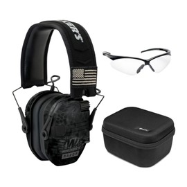 Walker's Razor Patriot Series Electronic Muffs (Kryptek Camo) Bundle with Shooting Glasses and Hard Case (3 items)