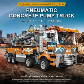 Mould King 19014 Pneumatic Concrete Pump Tow Truck Crane Engineering Car Building Block Kit Toy 2098 Pcs Model