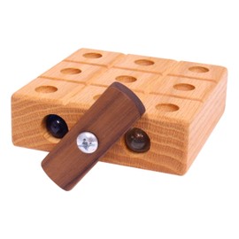 AmishToyBox.com Wooden Marble Tic Tac Toe Game with Built-in Storage for Marbles (Oak Board with Walnut Lid)