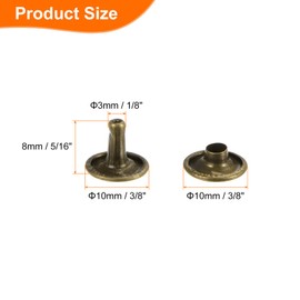 sourcing map 60 Sets Double Cap Leather Rivets, 10x8mm Round Cap Tubular Metal Studs Leather Crafting Rivets for Fabric Belt Pet Collar Boot Bag Repair and Decoration, Bronze