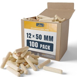ALBO Wooden Dowel Pins 12mm x 50mm / 15/32" x 1.97 Inch Fluted Wood Dowels Rods 100 Pack Hardwood Crafts Dowel Pegs