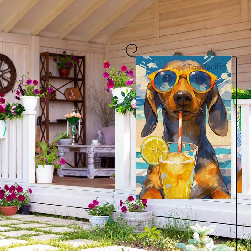 TopPacific Dachshund Garden Flag Summer Beach Garden Flag 12x18 Vertical