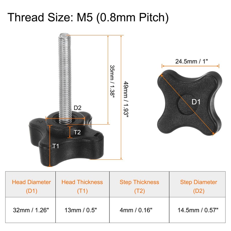 sourcing map 2pcs Star Clamping Knobs M5 x 35mm Metric