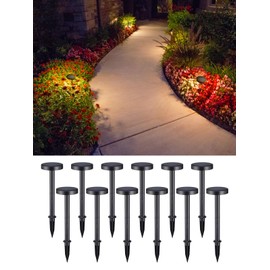 LEONLITE 12-Pack 2CCT Solar Powered Path Lights, 50/100% Dimmable, Auto Dusk to Dawn Landscape Pathway Lights for Sidewalk, Driveway, Garden, 2700K Soft White /4000K Cool White, IP65, 120lm, Black