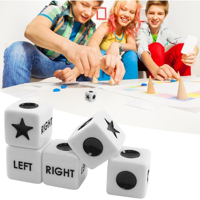 5Pcs White Left Right Center Dice Six Sided Standard Size
