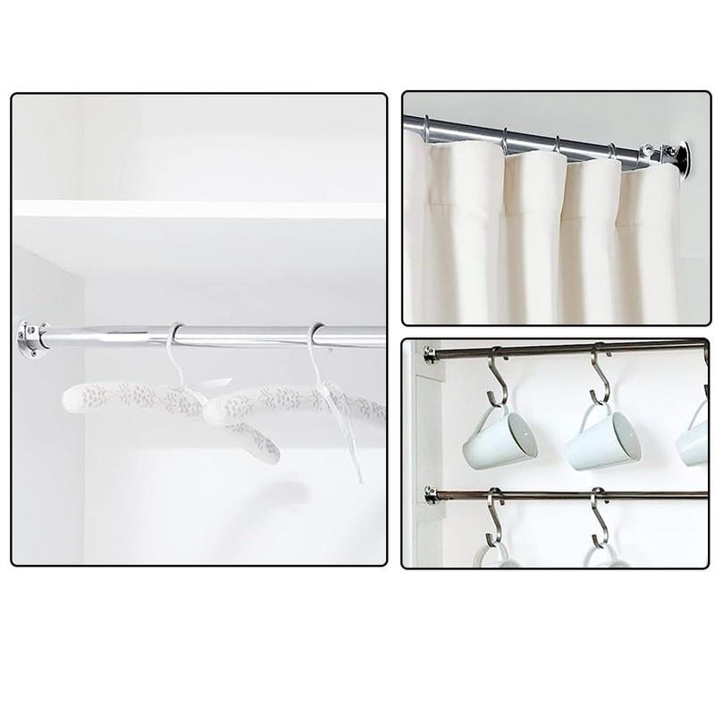 2 Packs Stainless Steel Wardrobe Bracket U-Shaped Rod Socket Flange