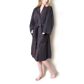 100% Organic Cotton Spa Bath Robe Kimono, Super Soft Luxurious Lightweight Non-Toxic Eco-Friendly (L/XL, CHARCOAL)