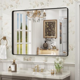 VANLIO 40x30 Inch Black Framed Bathroom Mirror for Wall, Matte Metal Framed Wall Mirror, Rounded Rectangle Bathroom Vanity Mirror, Tempered Glass, Anti-Rust, Shatterproof (Horizontal/Vertical)