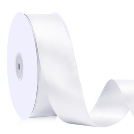 White Ribbon 1 1/2 Inch Double Faced Satin Ribbon for Gift Wrapping Flower Bouquet Wedding Party Decoration