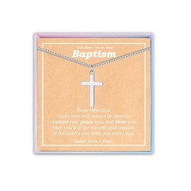 YBISNAIRE Cross Necklace Gifts for Teens Women Daughter Gifts from Mom or Dad, Stainless Steel Cuban Chain Cross Necklace for Christmas Baptism Confirmation Easter Gift for Granddaughter Niece