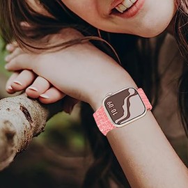 Compatible with Cubitt Viva Pro Smart Watch Band, Lamshaw Breathable Nylon Woven Fabric Replacement Accessory Strap Compatible for Cubitt Viva Pro, Viva, Aura Pro, Aura Smart Watch (Pink, 22mm size band)