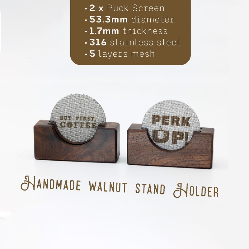 2Packs 53.3mm Espresso Puck Screen | Handmade Walnut Stand |