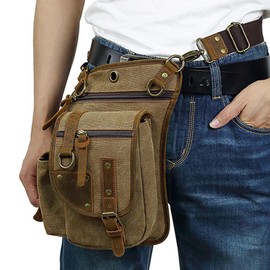Canvas Waist Pack Drop Leg Bag for Men Women Multi-Purpose Motorcycle Bike Riding Cycling Travel Outdoor Fishing Hiking Camping Thigh Fanny Pouch Casual Day Pack Vintage Pocket
