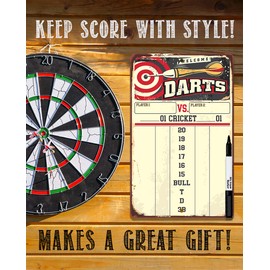 Dart Scoreboard Dry Erase for Keeping Score in All Cricket Games, 301 or 501 - Dart Board Scoreboard Includes Magnetic Dry Erase Marker with Eraser - A Really Great Looking Darts Scoreboard (Yellow)