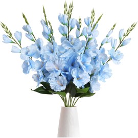 IPOPU 10PCS Gladiolus Artificial Flowers Baby Blue Artificial Flowers Gladiolus Flowers 30in Silk Flowers Long Stem Flowers for Home Wedding Garden Arrangement Decoration(Light Blue)