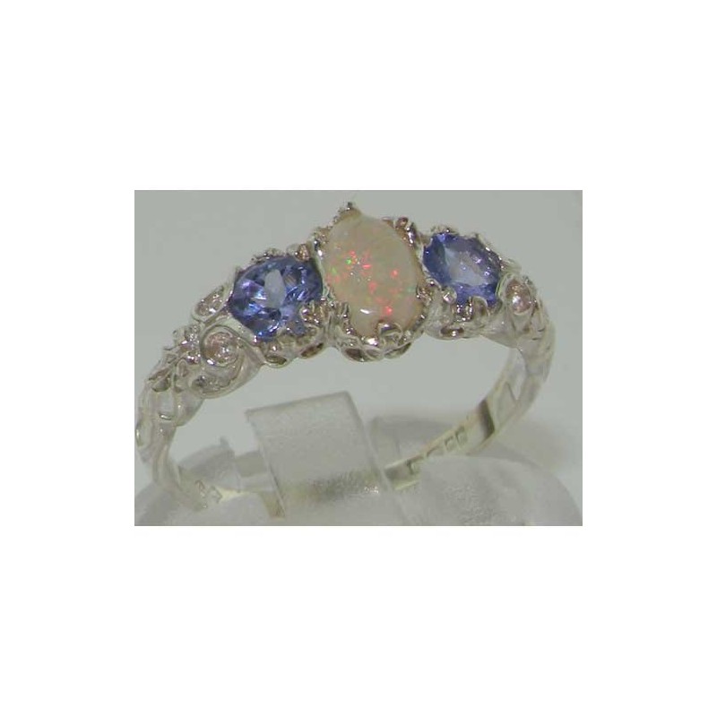Ladies Solid Sterling Silver Natural Opal & Tanzanite English Victorian