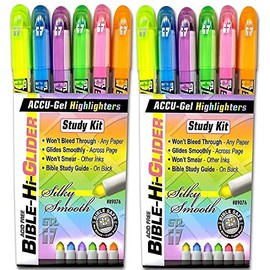 G.T. Luscombe Company, Inc. Accu-Gel Bible-Hi-Glider Bible Study Set | Precise Tip Size | No Bleed Solid Gel Highlighter | No Smearing or Fading | Long Lasting Bright Colors (Set of 6) – 2 Sets