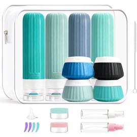 Kit de Viaje 18 Piezas Botellas de Silicona,Envases para Viaje Rellenables 30/90ml a Prueba de Fugas,Set de Botes de Viaje para Champú,Loción y Cosméticos,Accesorios de Tocador Impermeables (Estilo C)
