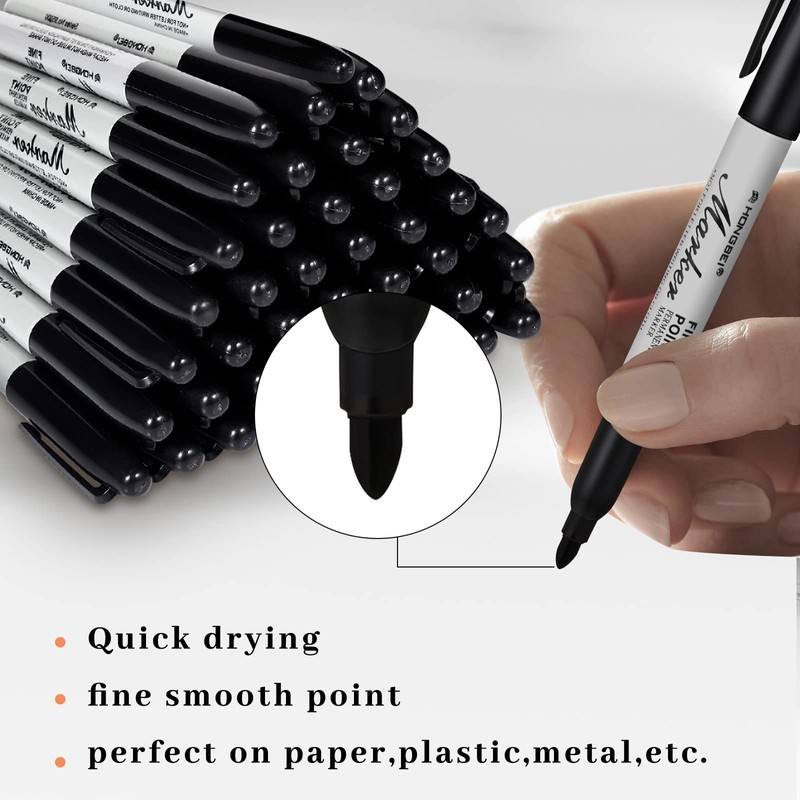 Thenshop 300 Pack Black Permanent Markers Bulk - Fine Point