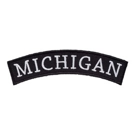 PatchStop State of Michigan Top Rocker Patches for Jackets Motorcycle Vests Backpacks Hats Tactical - Small 4x1.25in Black and White Iron On Sew On Biker Emblem - United States Souvenirs Travel Gifts