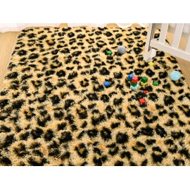 HOMORE Premium Leopard Fluffy Rugs, Leopard Print Rug for Living Room Bedroom,Soft Cheetah Print Rug for Kids Children Room, Faux Animal Printed Carpet for Western Decor,3x5 Feet Black and Khaki