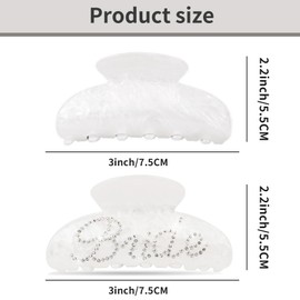 2Pcs Bride Claw Hair Clip,​ Bride White Acrylic Hair Clips with Rhinestone Logo, Bachelorette Party Wedding Birthday Banana Barrettes Hair Decorations for Girl, Trendy Bridal Claws