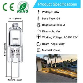 Gaormii G4 Light Bulbs 20W 12V JC T3 Bi-Pin G4 Capsule Bulb, 12 Pack Crystal Clear Halogen Bulb 2 Pin, Dimmable 2700K Warm White with 2 Prong G4 Base for Landscape Lighting, Chandeliers, Desk Lamp