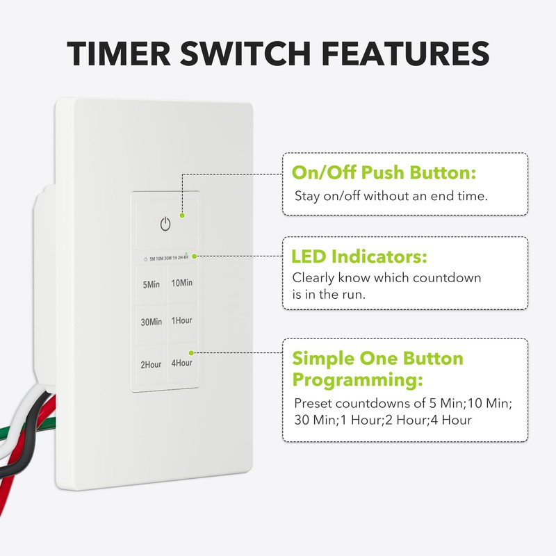 BN-LINK Countdown Timer Switch for Exhaust Fan, Bathroom Fan Light