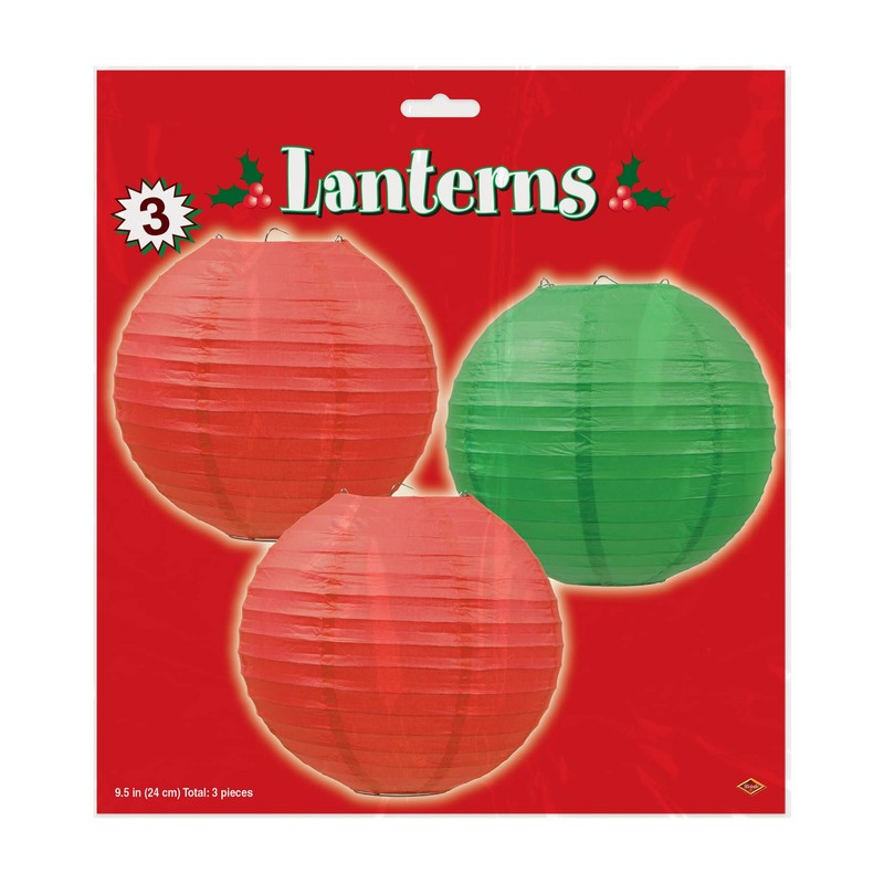 Beistle Red and Green Hanging Paper Lanterns (3 Pcs) -1