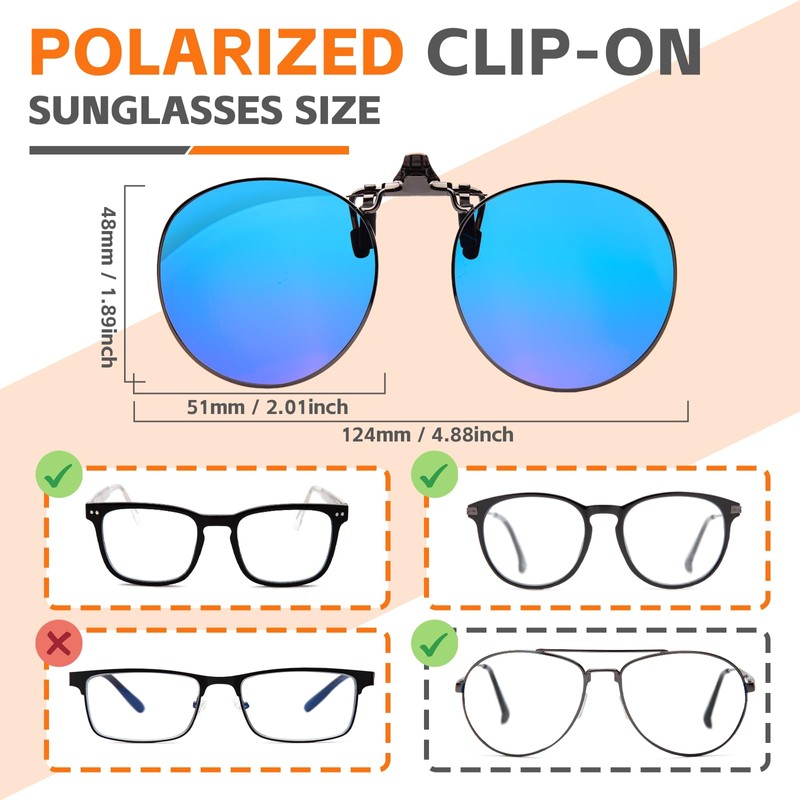 JO Polarized Clip-On Sunglasses UV400 Anti-Glare Lenses with Metal Frame