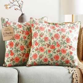 CPC Throw Pillow Covers for Couch, 20x20 Decorative Couch Pillows for Living Room, 100% Cotton Boho Pillow Case or Cute Outdoor Pillows, Flower Pillow Covers or Preppy Throws-Fire Opal