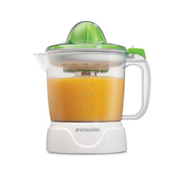 Proctor Silex Electric Citrus Juicer Machine, 34 oz., for Orange, Lemon, Grapefruit Juice, White & Green (66337)