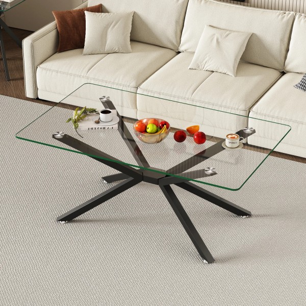 Unbranded 39.37" Rectangular Clear Tempered Glass Coffee Table,Stylish Design Tea
