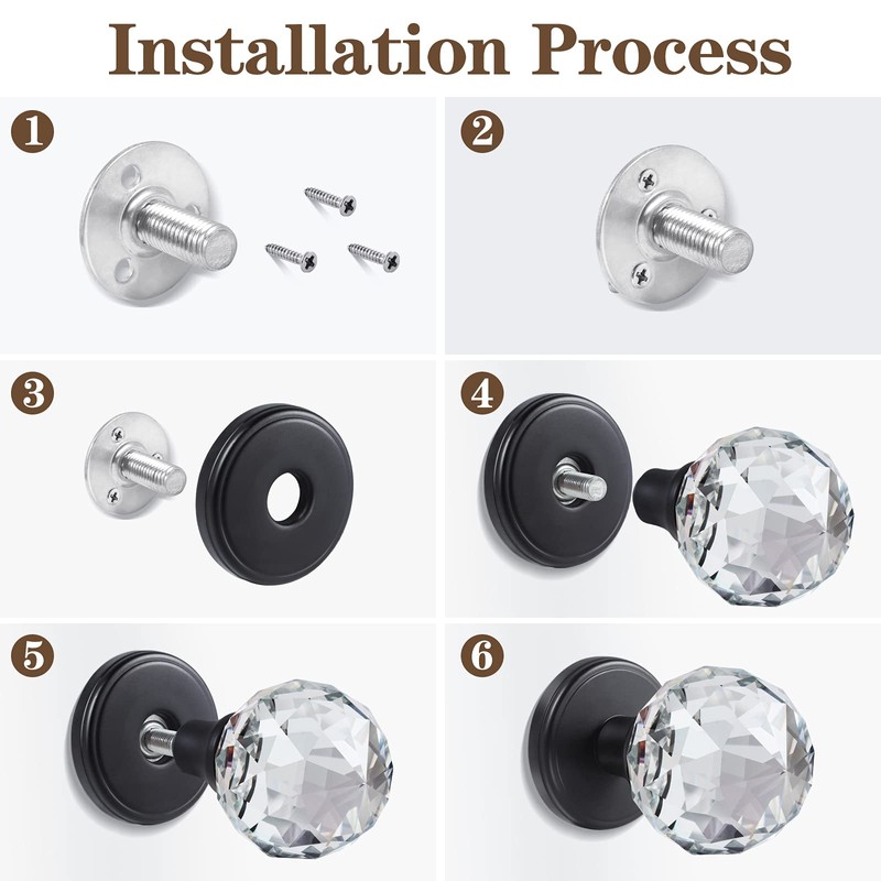 CLCTK 4 Pack Crystal Glass Dummy Door Knobs, Clear Diamond