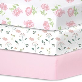 Little Grape Land 3 Piece Soft & Breathable Baby Crib Sheet Set with Cartoon Print, Fits Standard Crib Mattress Hypoallergenic for Newborns & Toddlers (Rose)